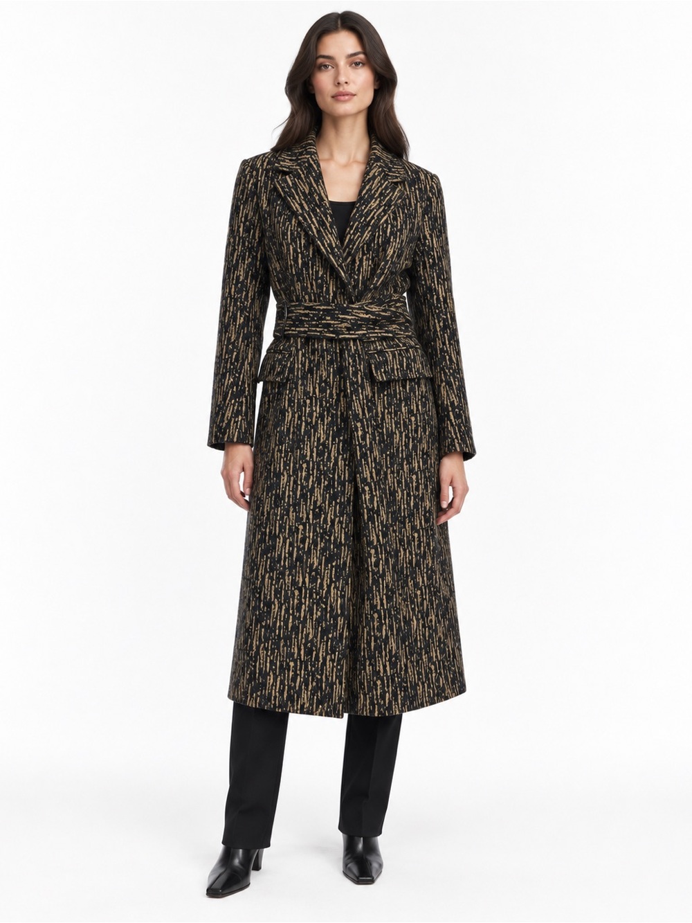 3.1 Phillip Lim Abstract Print Wool Belted Long Coat size 44 US 8